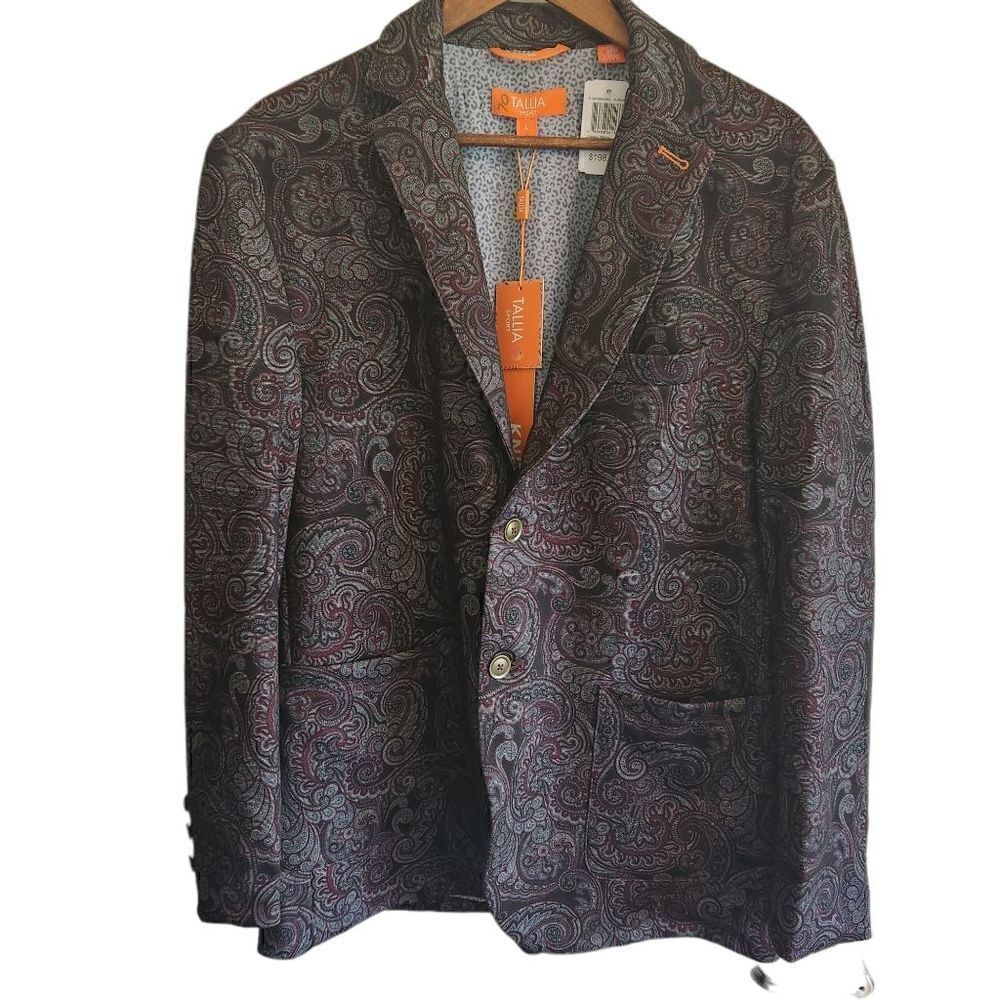 TALLIA Men's Paisley Burgundy and Gray Sports Coat Blazer Size Large